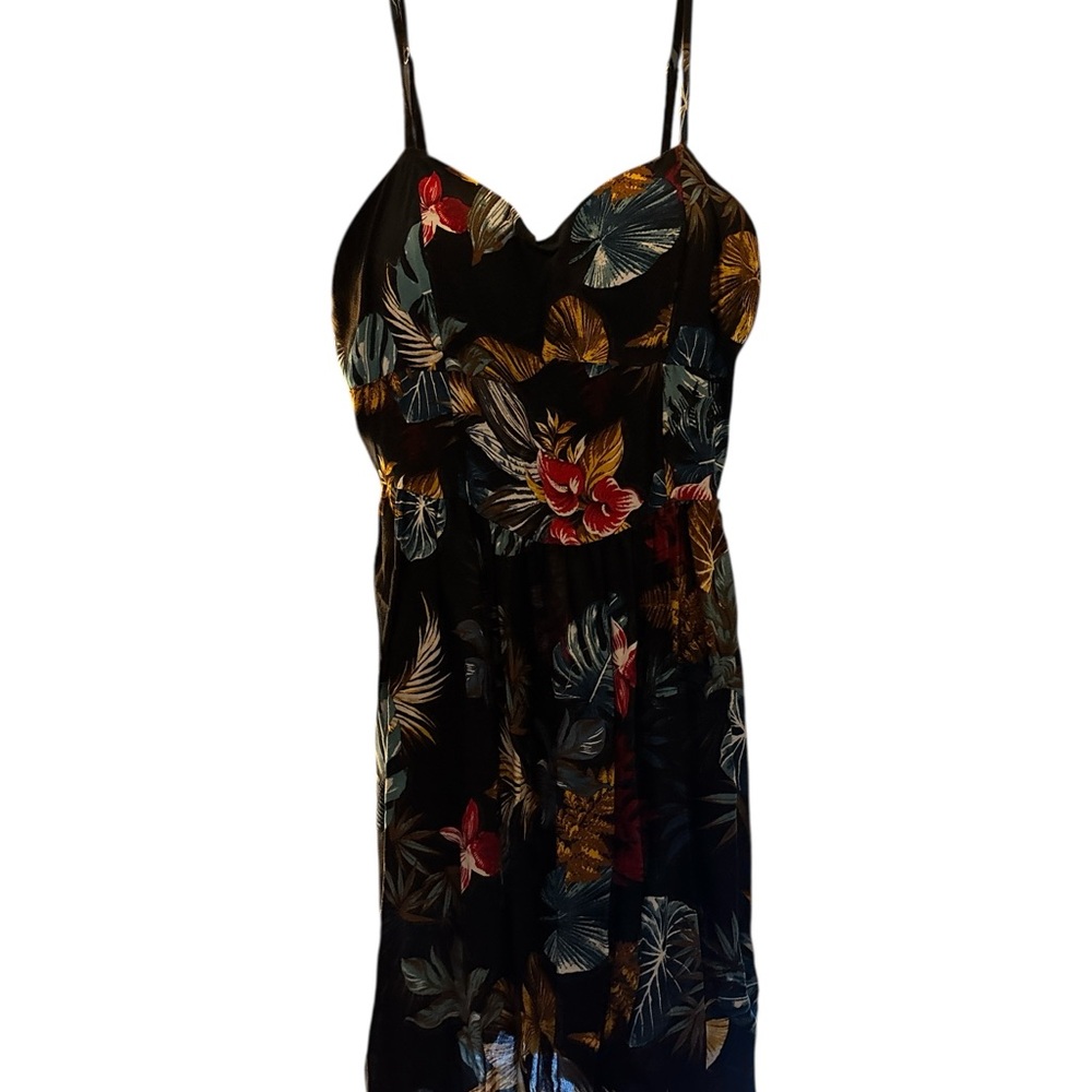 Floral Print Black Spaghetti Strap Dress